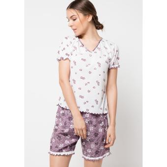 Cynthia-Sleepwear Flower Printed With 3/4 Pajamas-Ungu  