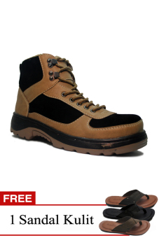 D-Island Shoes Safety Boots Forced Entry Leather Soft Brown + Gratis 1 Sandal Kulit  