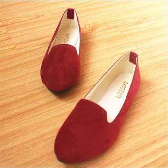 D69 baru busana wanita flat sandal wanita Sepatu Casual balerina permen kulit merah anggur - Internasional  