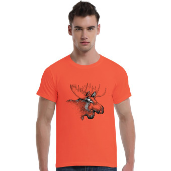 David Beer-Elk Cotton Soft Men Short Sleeve T-Shirt (Orange)   