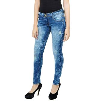 DEcTionS Celana Panjang Soft Jeans Wanita Ripped / Sobek D01 - Biru  