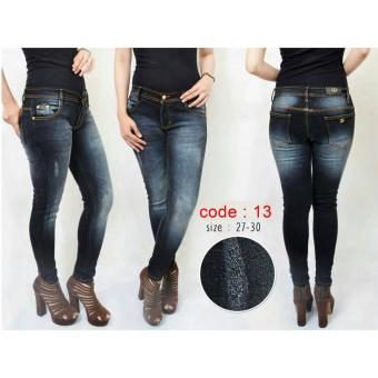 DEcTionS Celana Panjang Soft Jeans Wanita Ripped / Sobek D13 - Hitam  