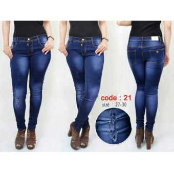 DEcTionS Celana Panjang Soft Jeans Wanita Ripped / Sobek D21 - Biowash  