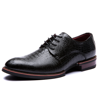 Designer Mens Shoes Genuine Leather Patent Blue Pointed Toe Lace Up Men Dress Shoes Formal Wedding Shoes (Black) - intl  