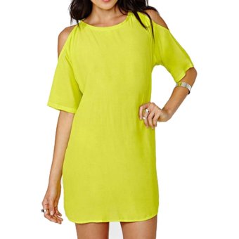 Dew Shoulder Chiffon Dress with Short Sleeves  