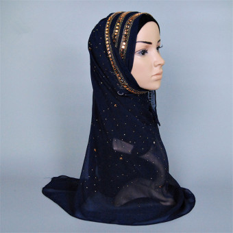 Diamond Head Cover For Women hijab moslim hats scarf hijab (Navy blue) (Intl) - Intl  