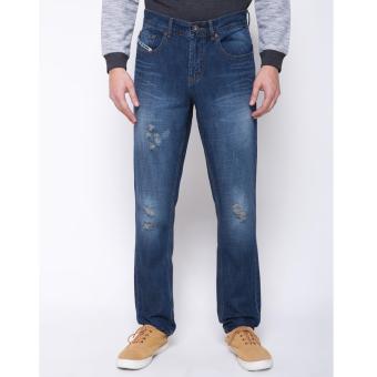 DocDenim Men Jeans Kenton Ripped Washed Long Pants - Biru  
