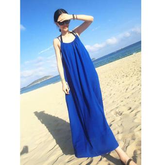 DR067 Women's sleeveless spaghetti strap loose solid color chiffon beach maxi long dress Blue - intl  