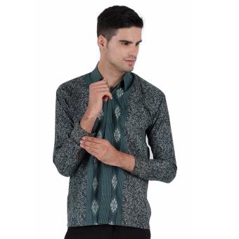 Elfs Shop - Kemeja Batik Formal Pria Lengan Panjang Semi Satin 9F17009-Hijau Tua  