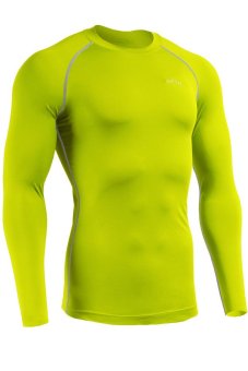 Emfraa Mens Compression GYM Under Base Layer Top Tight Long Sleeve T-Shirts (Lime/Grey) (EXPORT)  