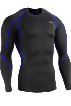 Emfraa Sports Base Layers Compression Skin Tight Shirts Long sleeve T-shirts (Black/Blue) (EXPORT)  