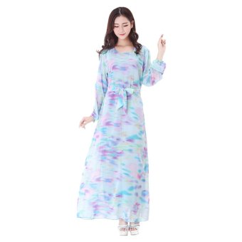 EOZY Fashion Women Muslim Wear Female Chiffon Long Sleeve Muslim Dress Free Size (Blue)  