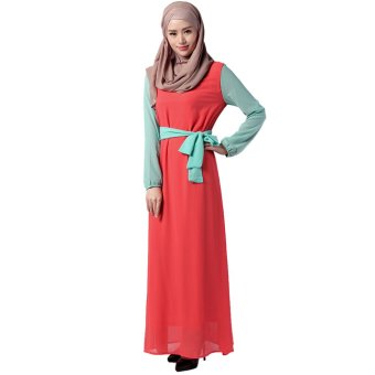 EOZY Fashion Women Muslim Wear Muslim Robes Islam Style Female Slim Long Sleeve Assorted Colors Maxi Dresses Free Size (Orange)  