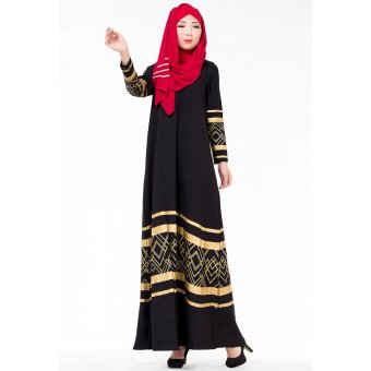 EOZY Fashion Women Muslim Wear Muslim Robes Islam Style Female Luxury Long Sleeve Maxi One-piece Dresses (Black)  