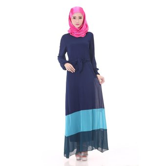 EOZY Hot Sale Ladies Women Muslim Wear Muslem Dresses Islam Style Female Muslim Poly Chiffon One-piece Dresses (Navy Blue)  