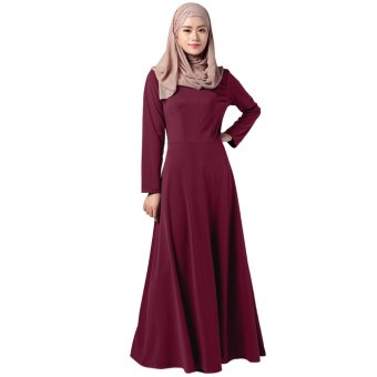 EOZY Stylish Women Lady Girl's Muslim Wear Muslim Robes Islam Style Female Outdoor Solid Color One-piece Dresses Size M/L (Wine Red)  