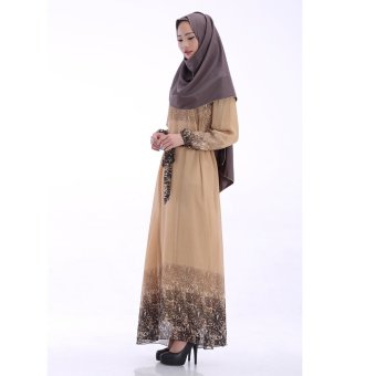EOZY trendi wanita Muslim memakai gaun Muslem Gaya Islam wanita Muslim kain sutera tipis satu potong baju yang dihiasi dengan belt (Dril)  