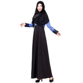 EOZY Vintage Lady Muslim Wear Islam Style Female Slim Long Sleeve Maxi Dresses Muslim Robes (Blue)  