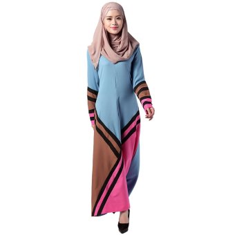 EOZY Vintage Women Muslim Wear Muslim Robes Islam Style Female Slim Long Sleeve Multi-color Maxi Dresses (Light Blue)  