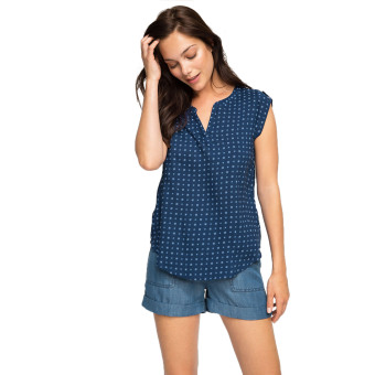 Esprit Floaty, Printed Henley-Style Blouse - Navy  