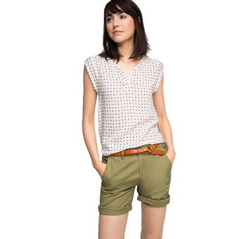 Esprit Floaty, Printed Henley-Style Blouse - Off White  