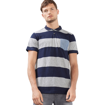 Esprit Jersey Polo Shirt With Stripes, Cotton Blend - Navy  