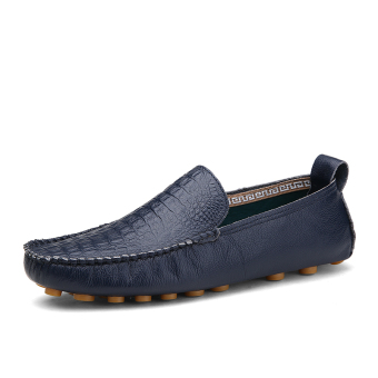 ESSAN Leather Men Flat Shoes Casual Loafers(Blue)  