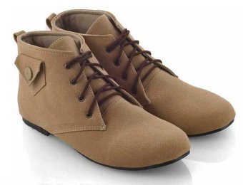 Everflow AP025 Sepatu Fall Winter Boots Wanita - Suede - Fiber - Elegan Dan Gaul - Cream  