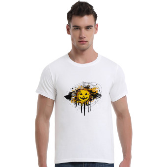 Evil Pumpkin Head Cotton Soft Men Short T-Shirt (White)   