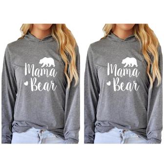 Fang Fang Womens Mama Bear Printing Long Sleeves Pullover Shirt Top Casual Hoodie Sweatshirt Grey S - intl  