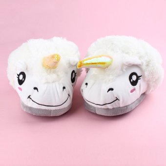 Fantasy White Unicorn Plush Cotton Slippers Slip On Adult Size Indoor Slippers (Intl)  