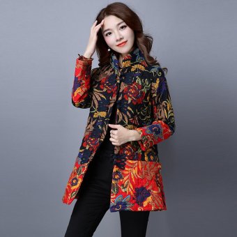 Fashion Autumn Winter Vintage Folk Style Embroidery Cotton Padded Coat Thickening Women Warmly Jackets Coats(Int:M) - intl  