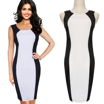 Fashion Black White Splice Women Dress Sleeveles Vest Summer Dresses Plus Size Sexy Dress Vintage Office Bodycon Dress - intl  