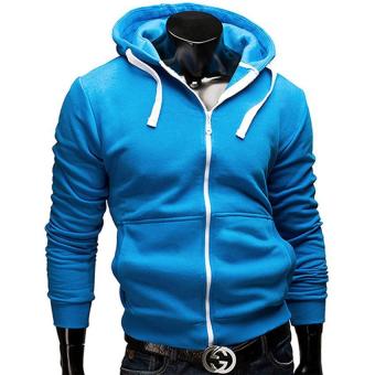 Fashion Brand Men's Hoodies Casual Sport Men's Hooded Zipper Long Sleeve Men's Hooded Sweatshirt Five Colors Slim Fit Hooded (Blue) - intl  