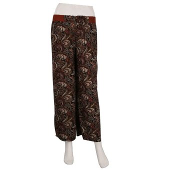 Fashion Cotton Blend Women High Waist Cropped Trousers Thin Ethnic Floral Print Culottes Loose Wide Leg Pants (Brown)  