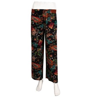 Fashion Cotton Blend Women High Waist Cropped Trousers Thin Ethnic Floral Print Culottes Loose Wide Leg Pants (Orange)  