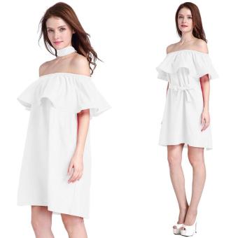 Fashion Flounced Skirt Lotus Off Shoulder Dress Loose White - intl  