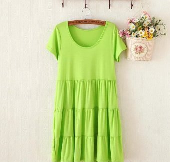 Fashion Formal Maternity Short-sleeved Dresses Cake Bigger Sizes Pregnant Woman Render Unlined Upper Garment Skirt Free Size Light Green - Intl  