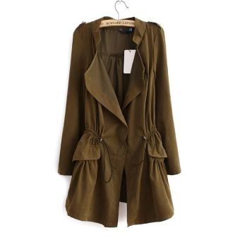 Fashion Korean Office Elegant Khaki Drawstring Waist Long Trench Coat For Women Casual Brand Windbreaker Female (Army) - intl  