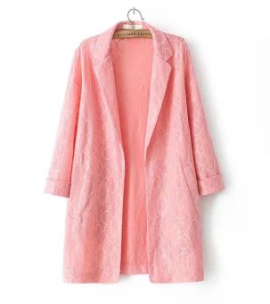 Fashion Ladies' Elegant stylish Pink OL Lace coat Long sleeve outwear casual slim brand design tops Pink S-L  