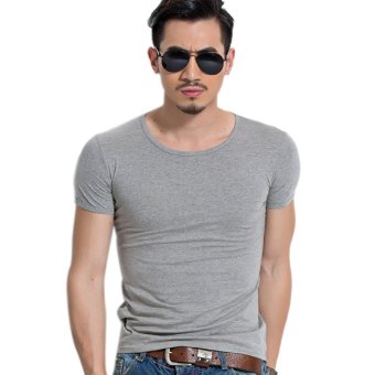 Fashion Men O-Neck Muscle Short Sleeve Slim Fit Shirts T-shirt Fitness Tops Tees Gray  