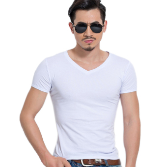 Fashion Men V Neck Muscle Short Sleeve Slim Fit Shirts T-shirt Fitness Tops Tees White - Intl  