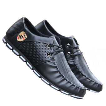 Fashion Men's Casual Business Leather Shoes High Quality Sneaker Size 39-44 (Black)  