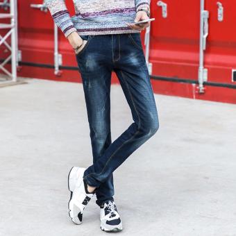 Fashion Men's Jeans Thickened Teens Slim Casual Jeans Straight-Leg Business Pants Loose Elastic Trousers - intl  