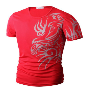 Fashion Mens Novelty Dragon Tattoo Printing T-Shirt Short Sleeve T-Shirts(Red) - intl  