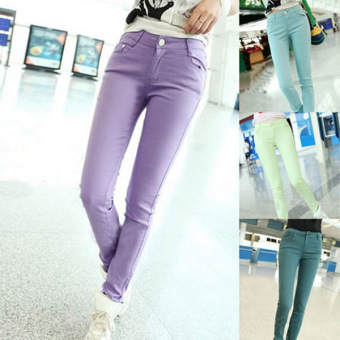 Fashion Mid Waist Sexy Candy Color Skinny Women's Pants(Lilac) - intl  