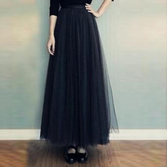 Fashion New Mesh Pleated Skirts A-Line Long Skirts Hot Sale (Black) - intl  