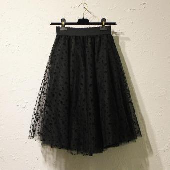 Fashion New Mesh Pleated Skirts A-Line Long Skirts with Polka Dot (White) - intl  