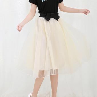 Fashion New Orange Pleated Skirts A-Line Long Skirts with Bowknot (Apricot) - intl  