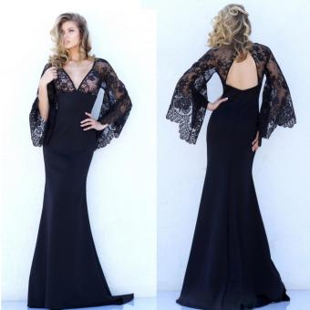 Fashion Sexy Lace Long Sleeve Evening Dresses Black Mermaid Prom Dress - intl  